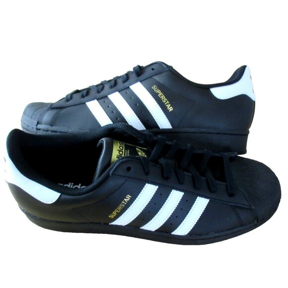 Adidas Men's Superstar Leather Shoes Core Black White Gold Sizes NIB EG4959 - Picture 1 of 5